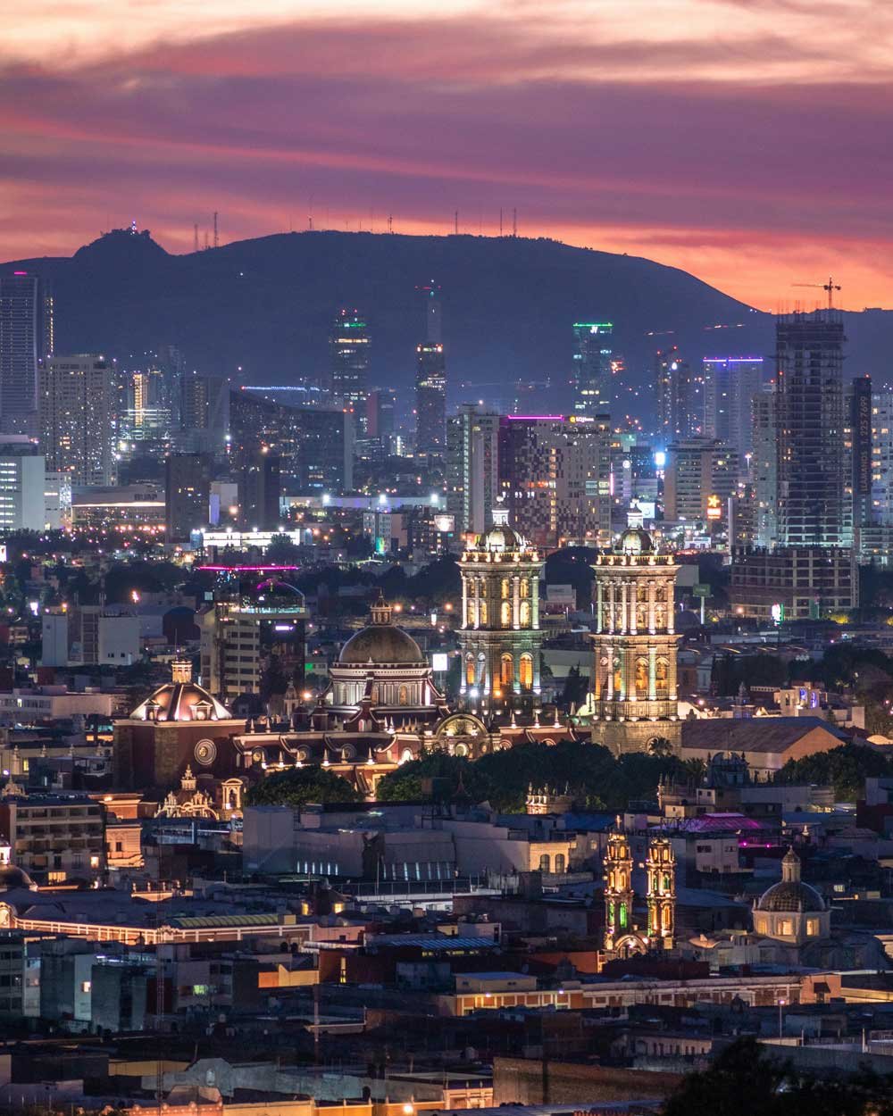 Panorámica del atardecer en Puebla